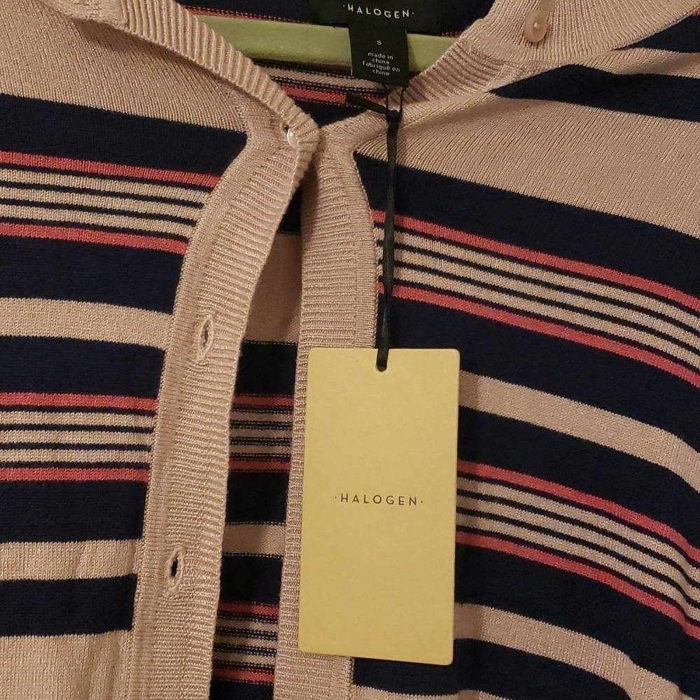 NWT Halogen Striped Knit Cardigan Pink Navy Button Front - Picture 4 of 6